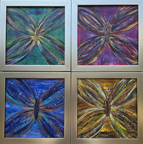 Butterflies (Quadriptych ) by Tara Partovirad, Painting for Sale on Select