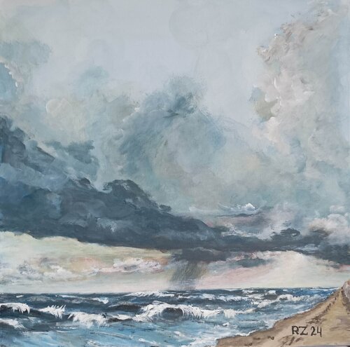 Lietus prie jūros... by Robertas Zabitis, Painting for Sale on Select