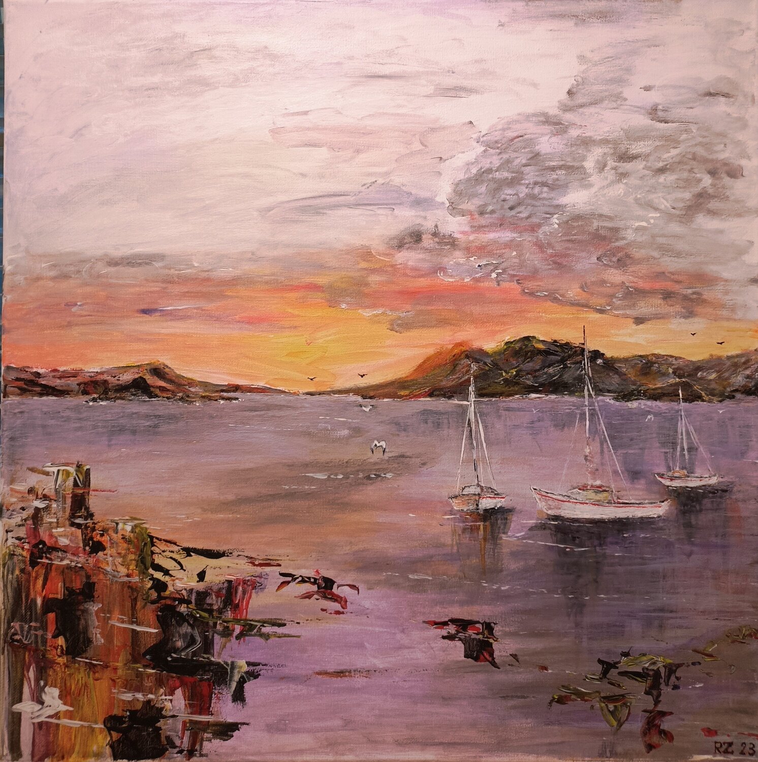 Three sailboats... Robertas Zabitis Original painting for sale