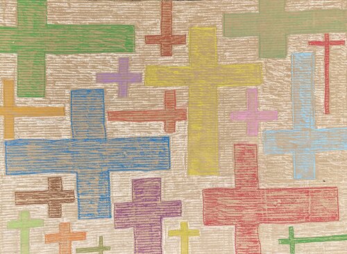 Kartonbild sechs - Kreuze - by Rainer Neundörfer, Painting for Sale on Select