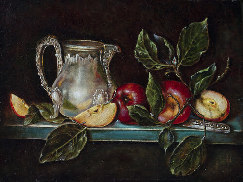 Silver jug with apples by Inga Loginova, Painting for Sale on Select