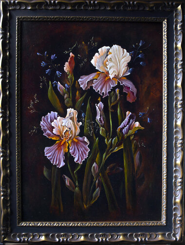 Irises with bluebells by Inga Loginova, Painting for Sale on Select