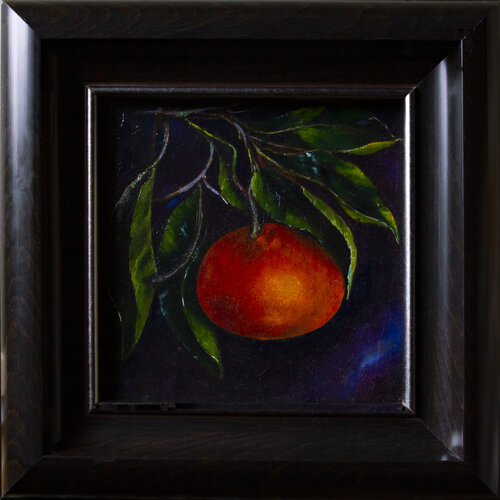 Tangerine with green leaves by Inga Loginova, Painting for Sale on Select