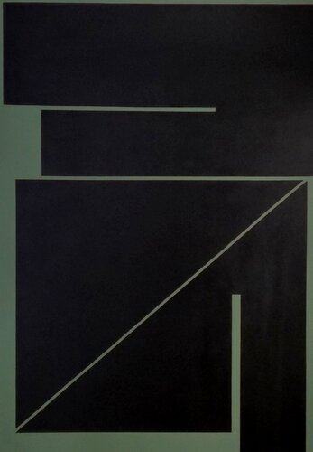 Black Construction on Green by Francesc Bergadà Gassol, Painting for Sale on Select