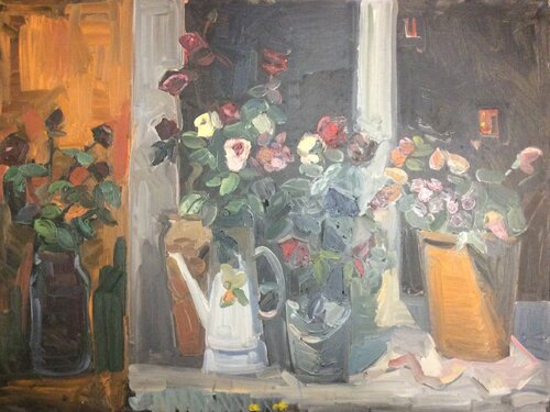 Roses against a black sky by Anna Trigub, Painting for Sale on Select