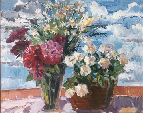Summer bouquet with daisies by Anna Trigub, Painting for Sale on Select