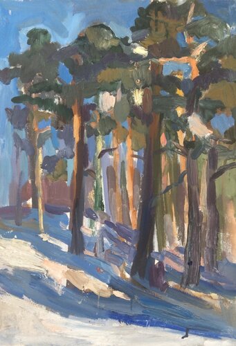 Pine trees on a sunny day by Anna Trigub, Painting for Sale on Select