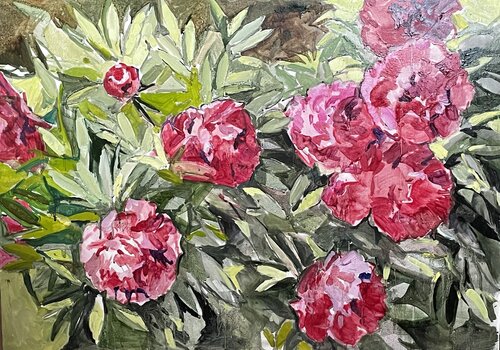 Raspberry-burgundy peonies by Anna Trigub, Painting for Sale on Select