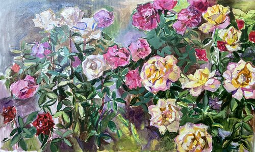 A study of roses in a summer garden von Anna Trigub, Malerei kaufen auf Select
