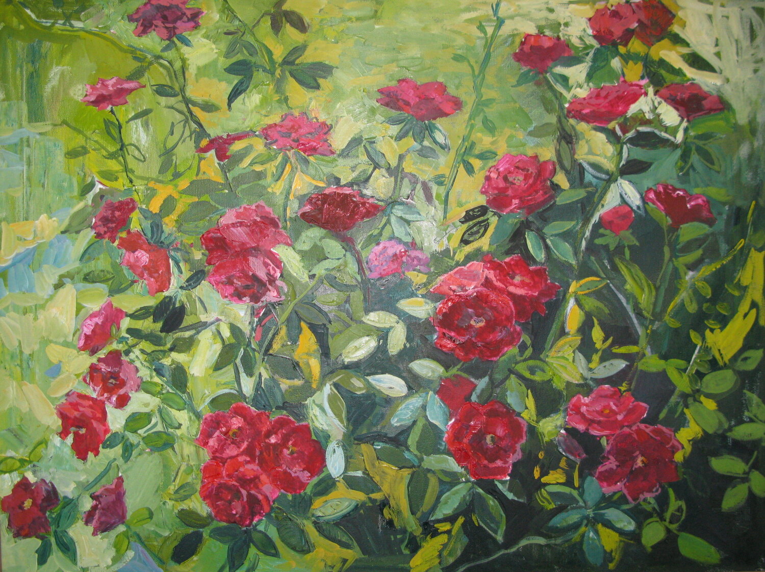 Scarlet roses in the garden Anna Trigub Original painting for sale
