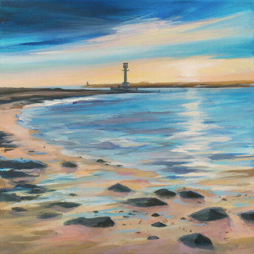 Leuchtturm im Abendlicht by Astrid Krömer, Painting for Sale on Select