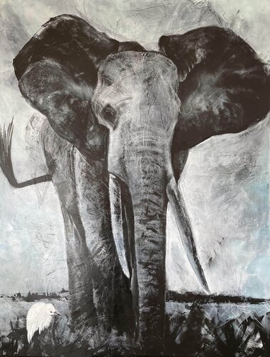 The Elefant's Queen and the bird by Nadia Trautmann, Painting for Sale on Select