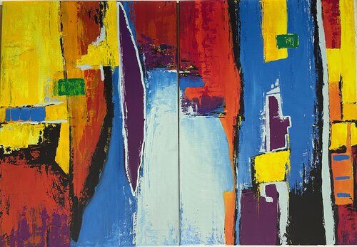 Colorful Harbor - Set by Nadia Trautmann, Painting for Sale on Select