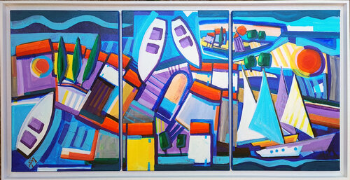PP - 2508  MORSKI PEJZAŽ -originalni autorski rad, akril na platnu 3x(60/50 cm) by Saso Petrosevski Novak, Painting for Sale on Select