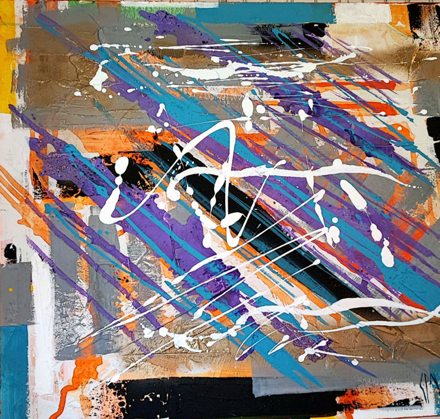 AP - 2391 APSTRAKTNI MOTIV -originalni autorski rad, akril na platnu 90x100 cm Saso Petrosevski Novak Original painting for sale