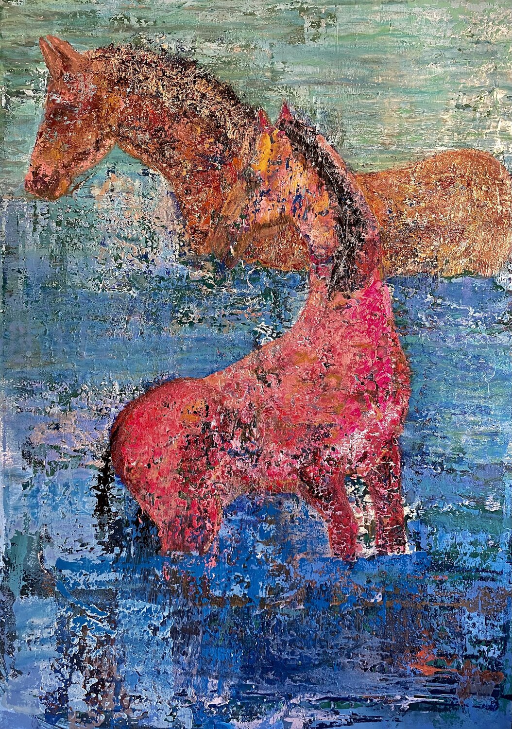 Horses: Harmony in hues Hend Al-Batesh Original painting for sale