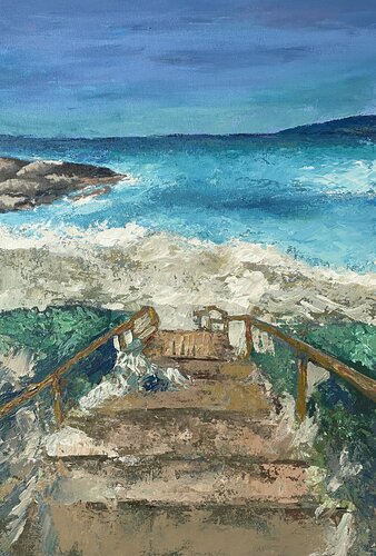 Early  Morning  waik on the beach by Athaangart Studio, Painting for Sale on Select