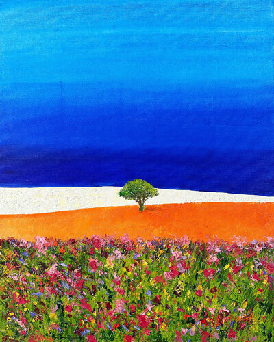 Tree and wild flowers by Athaangart Studio, Painting for Sale on Select