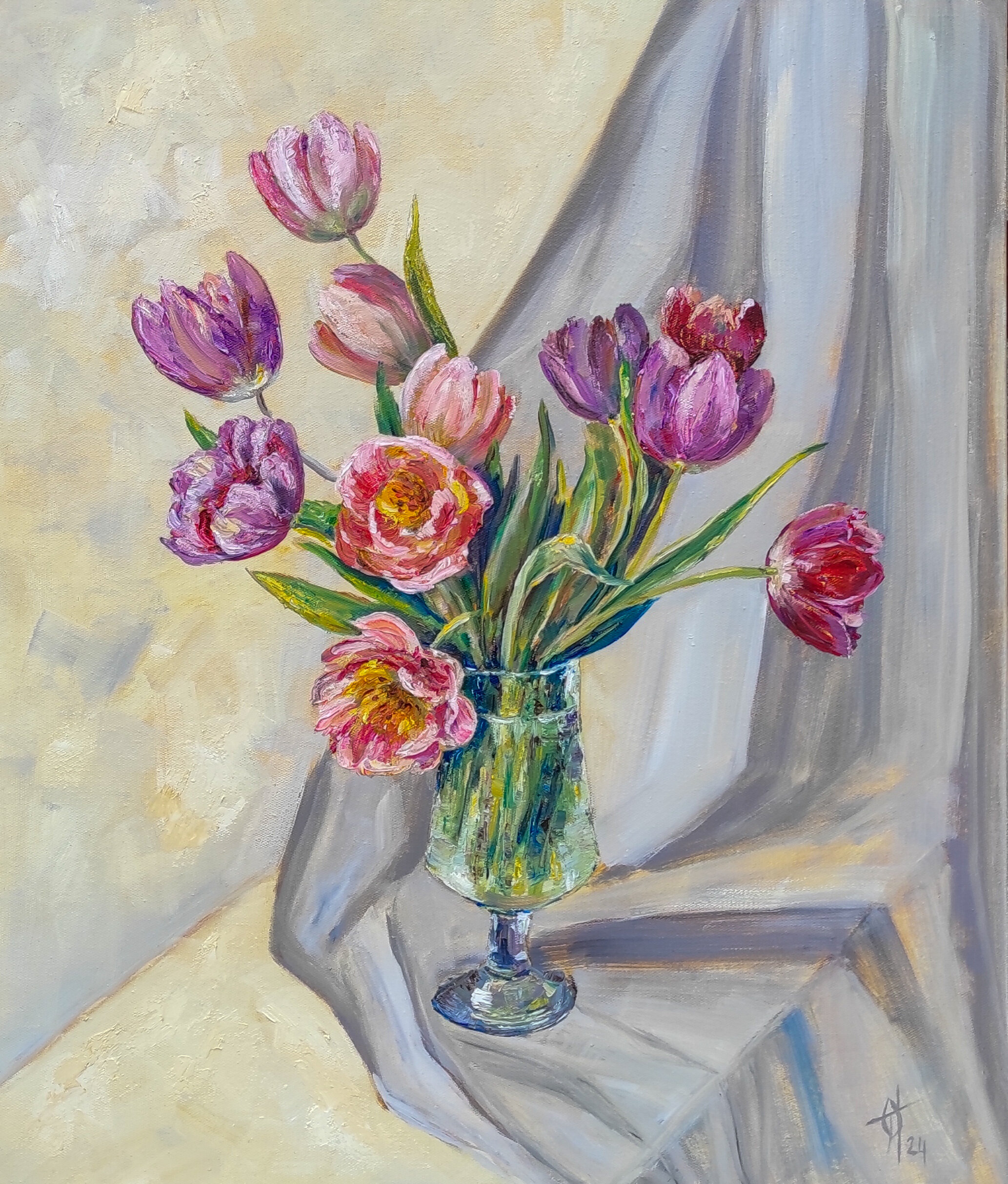 Tulips. Original oil painting spring flowers.