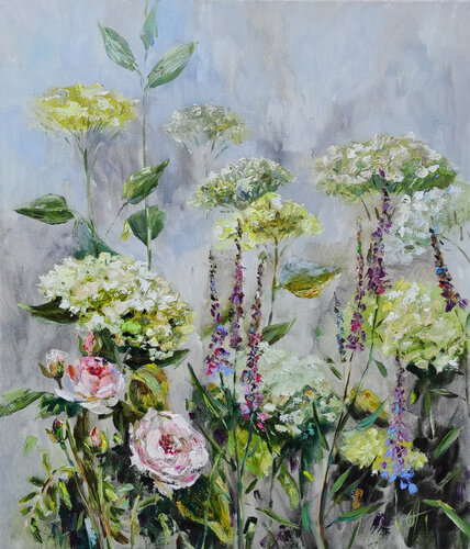 Hydrangeas in the garden. Original oil painting on canvas von Olga Ponomarenko, Malerei kaufen auf Select