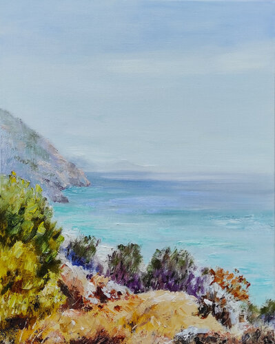 Bright colorful impasto oil seascape von Olga Ponomarenko, Malerei kaufen auf Select