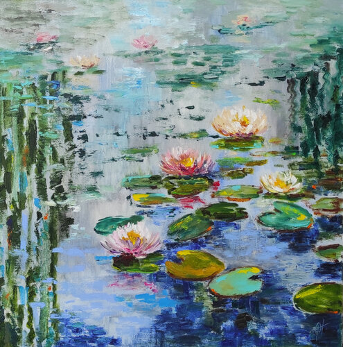 Waterlilies original oil painting on canvas von Olga Ponomarenko, Malerei kaufen auf Select