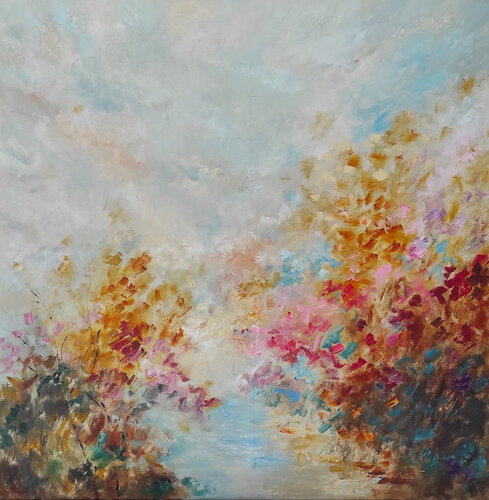 Autumn forest abstract oil landscape von Olga Ponomarenko, Malerei kaufen auf Select