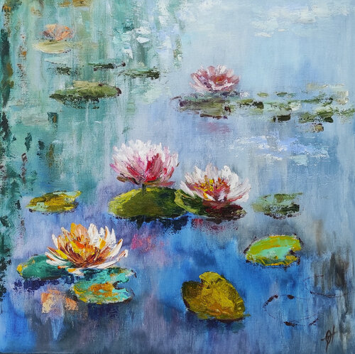 Waterlilies original oil painting on canvas von Olga Ponomarenko, Malerei kaufen auf Select