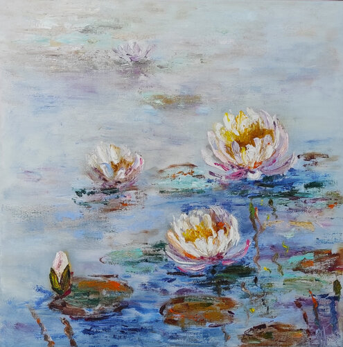 Waterlilies original oil painting von Olga Ponomarenko, Malerei kaufen auf Select