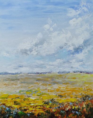 Blooming field original oil painting von Olga Ponomarenko, Malerei kaufen auf Select