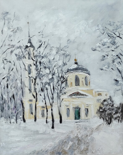 Kaluga winter cityscape original oil painting von Olga Ponomarenko, Malerei kaufen auf Select