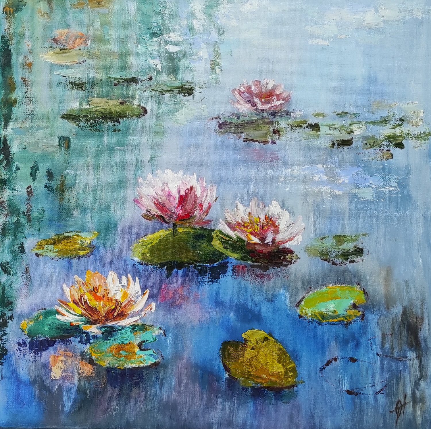 Waterlilies original oil painting on canvas Olga Ponomarenko Originalgemälde zu verkaufen