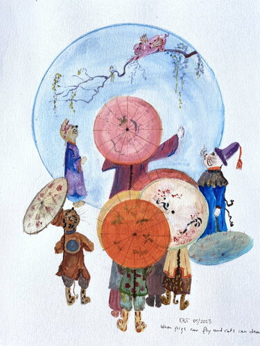 When Pig Can Fly and Cats Can Dream by Kasia Turajczyk, Painting for Sale on Select