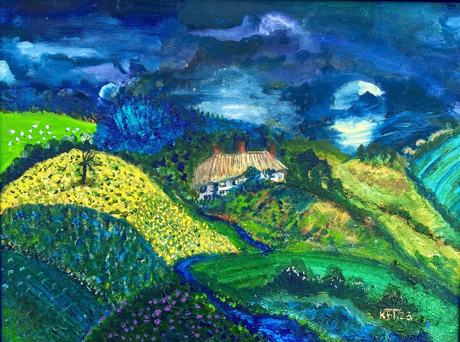 Moonlight over Devonshire. Kasia Turajczyk Original painting for sale