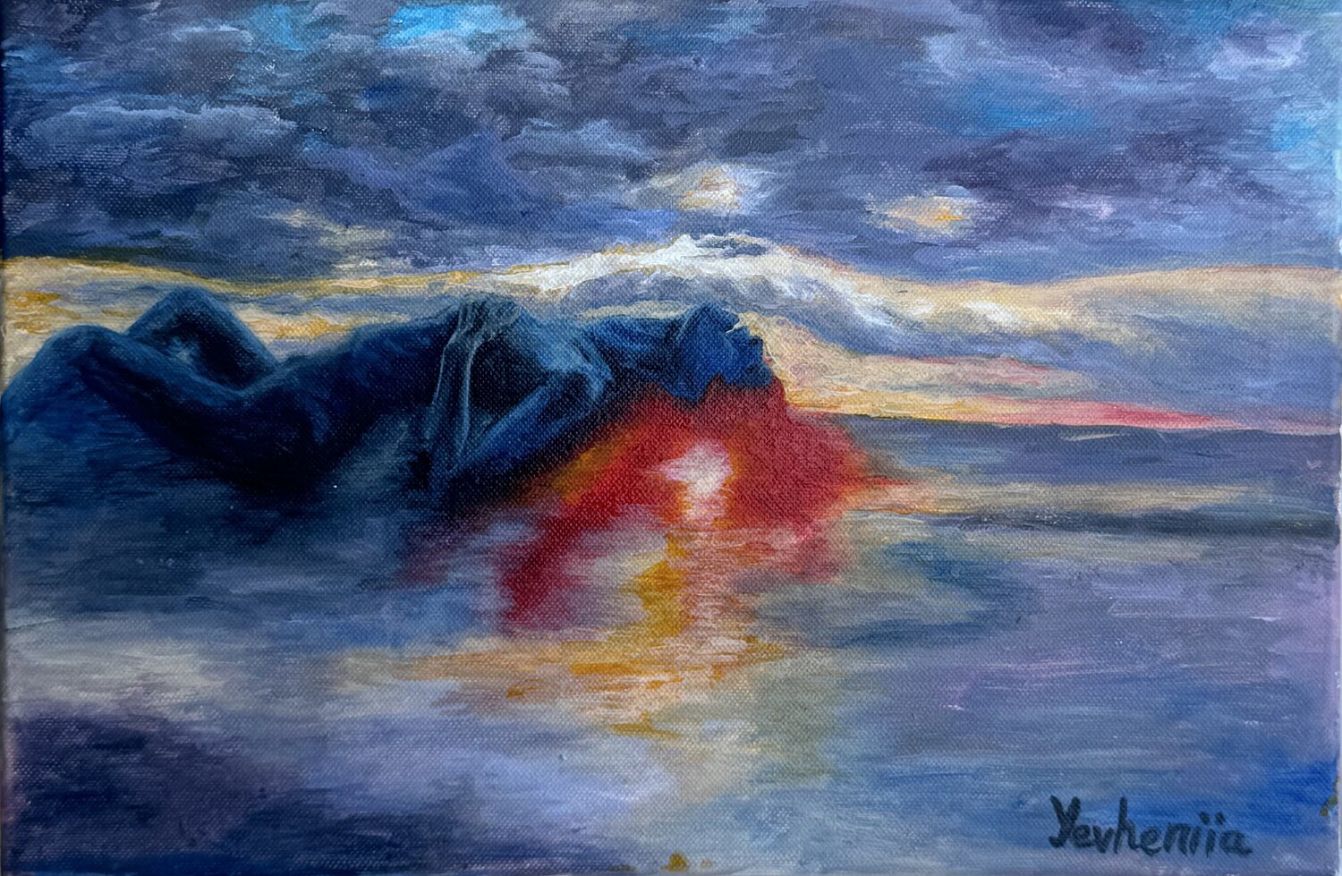 Extase. Lève du soleil sur les montagnes, Fréjus le 24 juillet 2024 Yevheniia Lytovchenko Original painting for sale