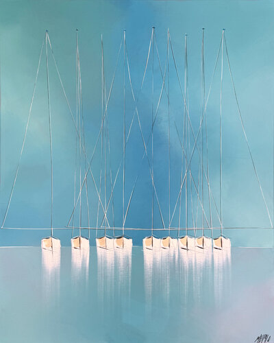 Mer turquoise… (ESPRIT VOILE 2026) by Olivier Messas, Painting for Sale on Select