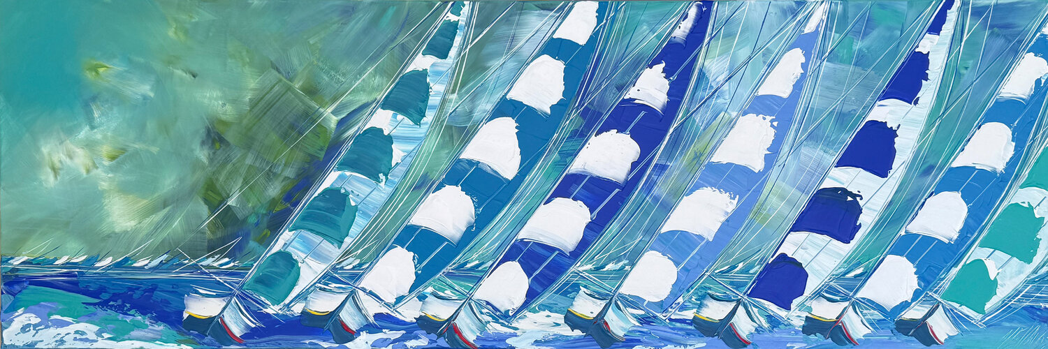 Les voiles bleues... (ESPRIT VOILE 2026) Olivier Messas Original painting for sale