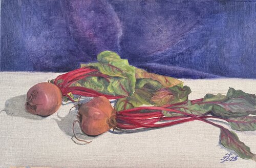 Red Beets on Linen by Iryna Barabash, Painting for Sale on Select