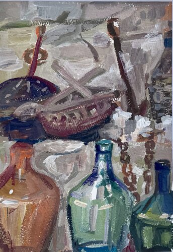 Bottles at Dusk by Iryna Barabash, Painting for Sale on Select