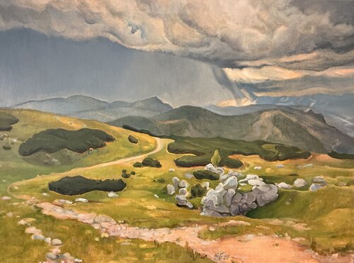 Stormlight Over the Mountain Path by Iryna Barabash, Painting for Sale on Select