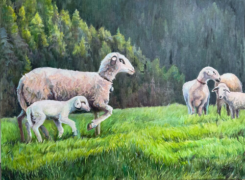 Green Companions by Iryna Barabash, Painting for Sale on Select