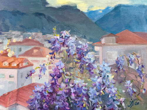 Wisteria Between Rain and Light by Iryna Barabash, Painting for Sale on Select