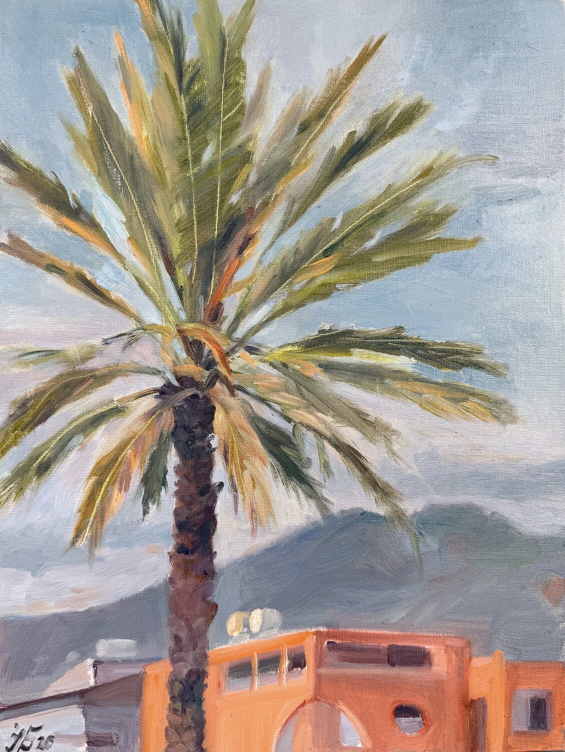 Sunlit Terrace Palm Iryna Barabash Original painting for sale