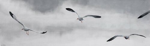 Flight of Gulls - I by Kay Sleking, Painting for Sale on Select