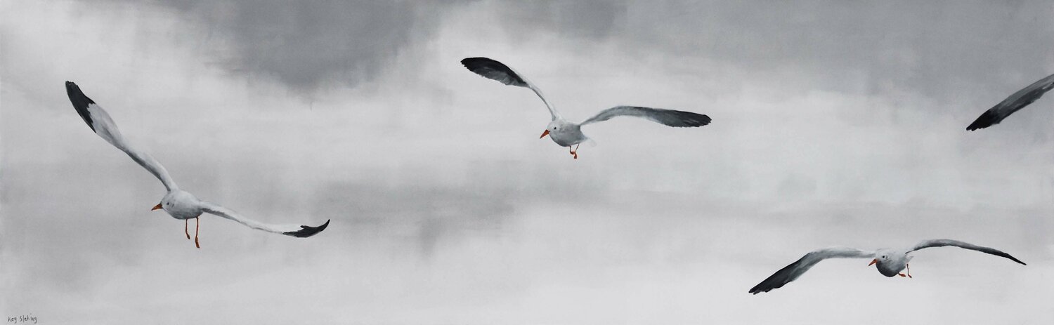 Flight of Gulls - I Kay Sleking Original painting for sale