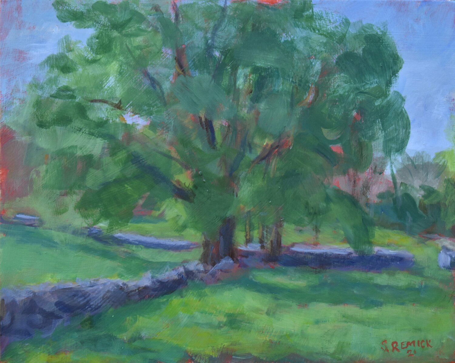 Stone Walls Meet at the Big Tree Stephen Remick Original painting for sale