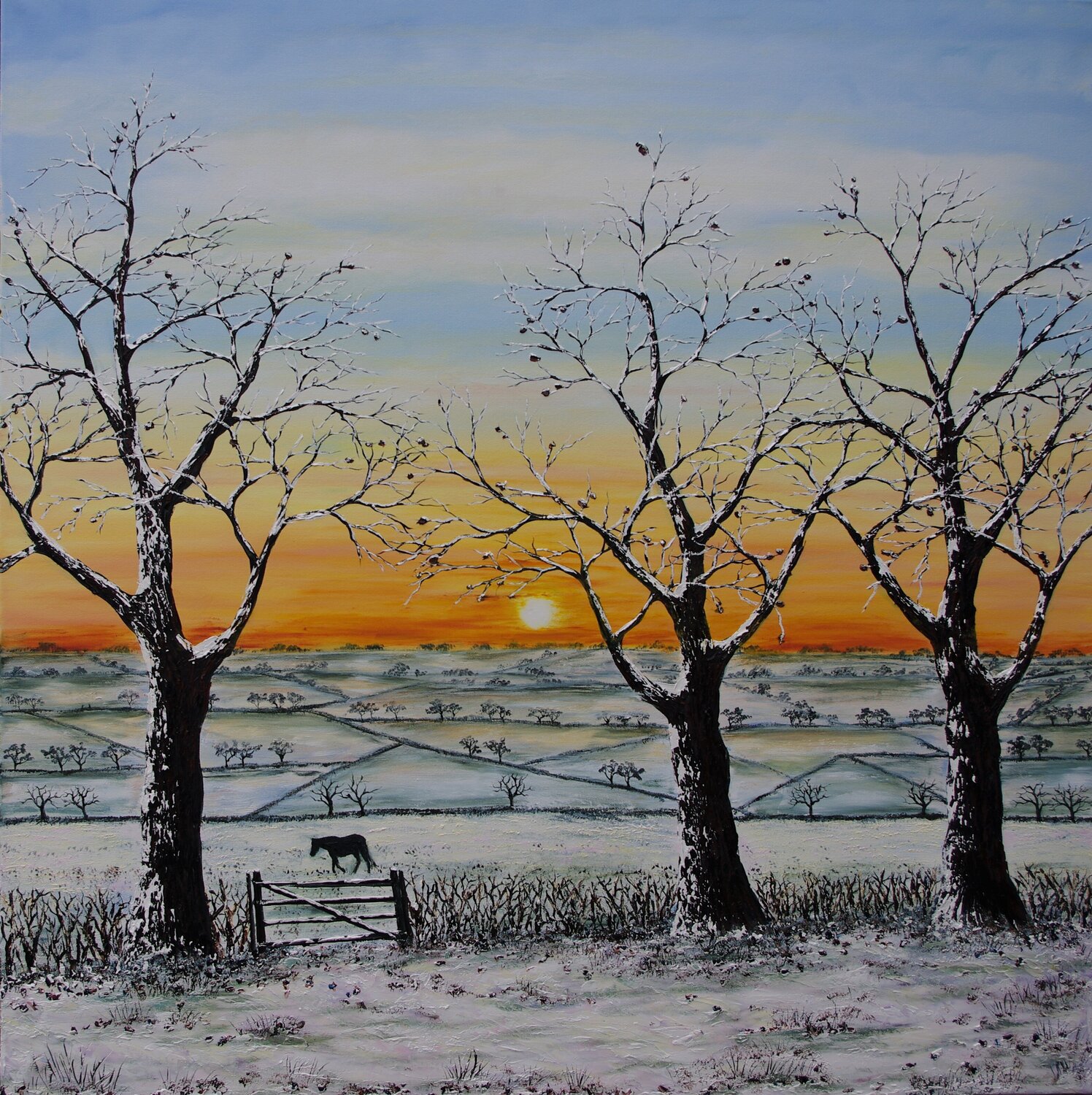 Winter Sunset Hazel Thomson Original painting for sale