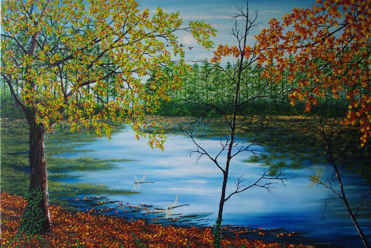 Dragonflys on Delamere Moss Hazel Thomson Original painting for sale