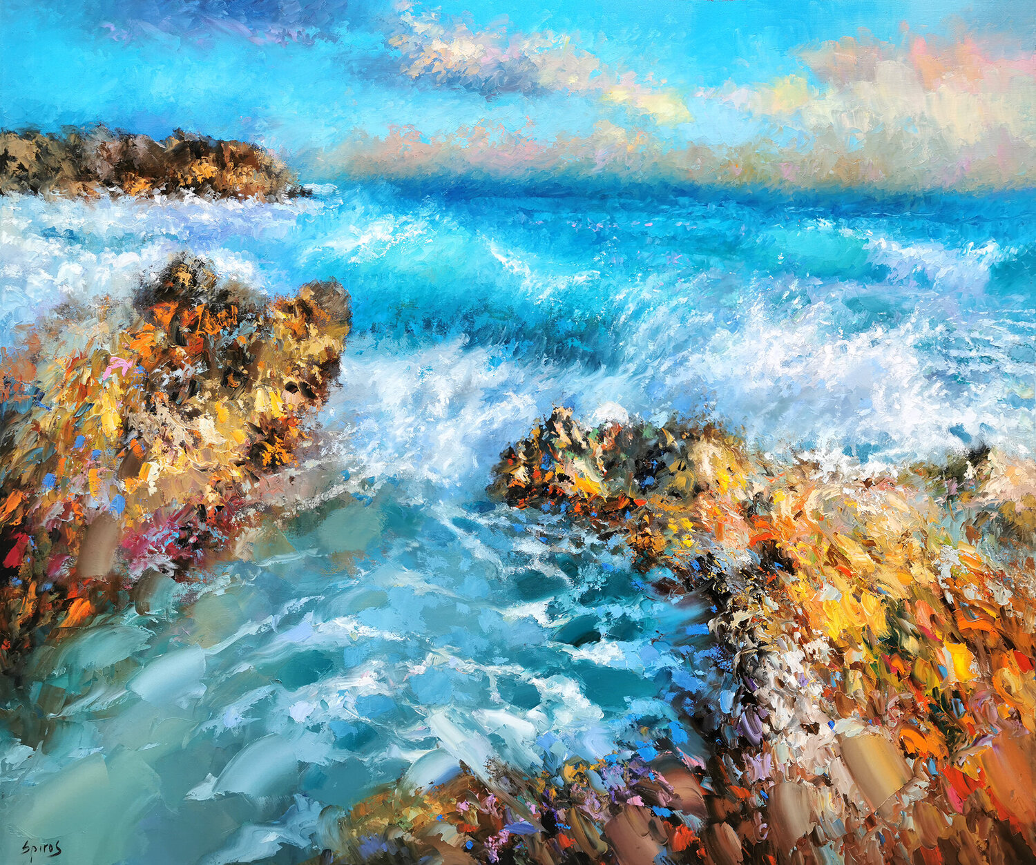 Morning on Isla Mujeres Caribbean sea Dmitry Spiros Original painting for sale