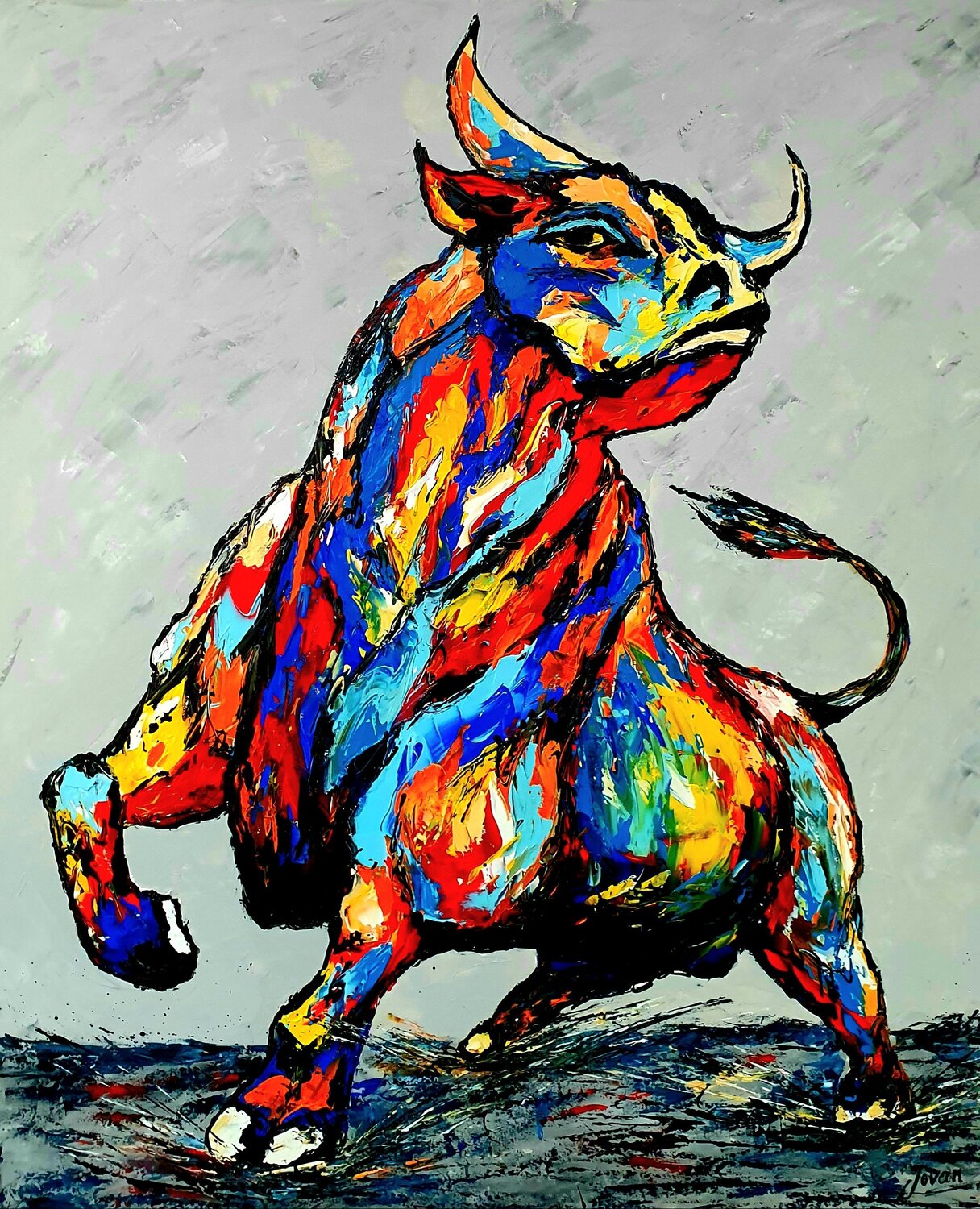 Proud bull , Johny Jovan Srijemac Original painting for sale